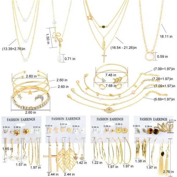 Gold Boho Jewelry Set - Collection with Necklaces, Earrings, Bracelets & Rings - Picture 5 of 7